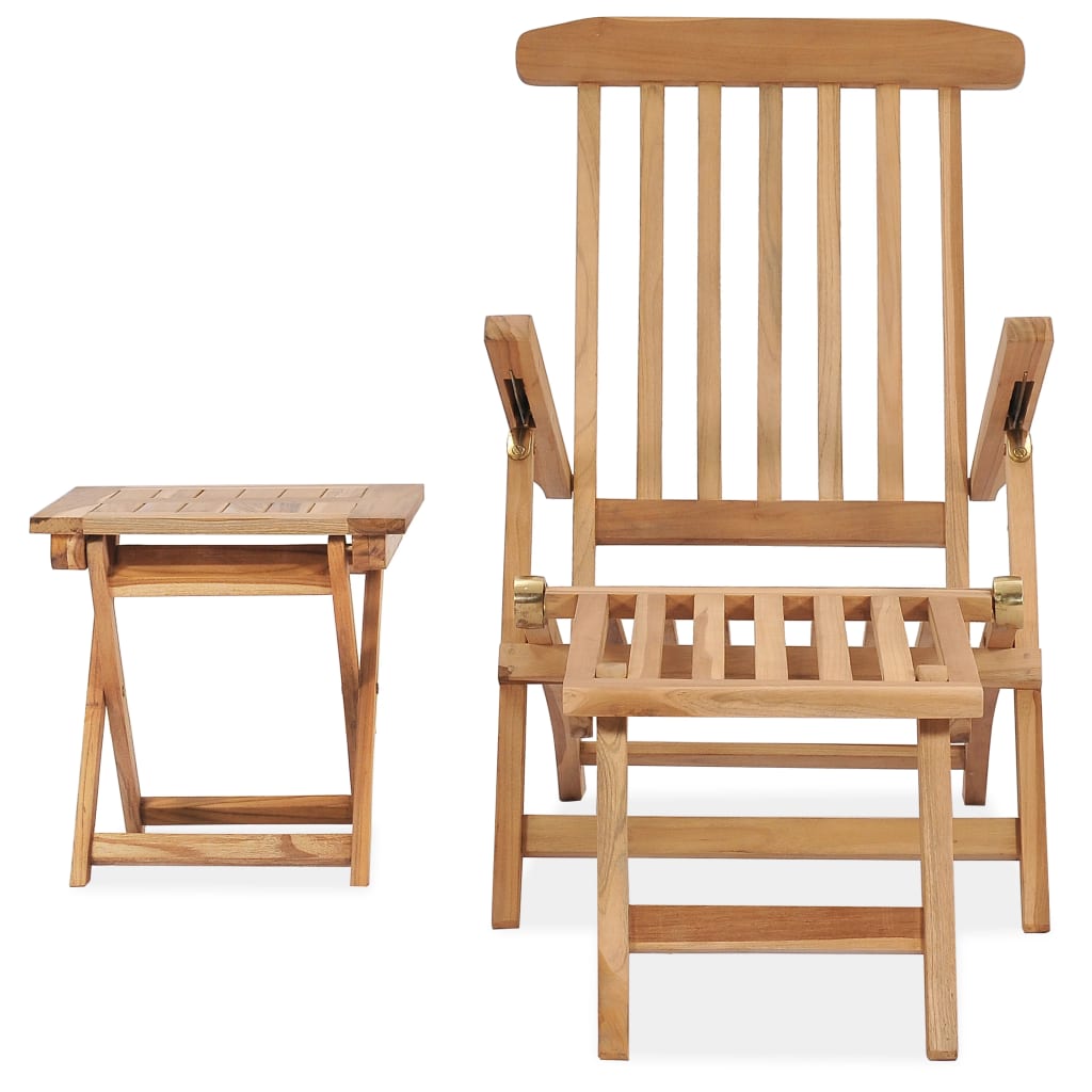 vidaXL Garten-Liegestuhl mit Fußstütze und Tisch Massivholz Teak