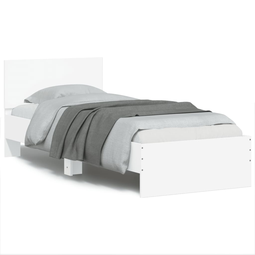 vidaXL Bettgestell mit Kopfteil und LED-Leuchten Weiß 75x190 cm