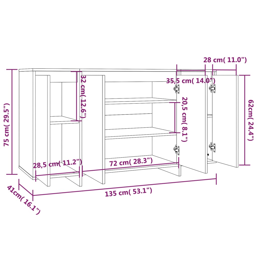 vidaXL Sideboard Sonoma-Eiche 135x41x75 cm Holzwerkstoff