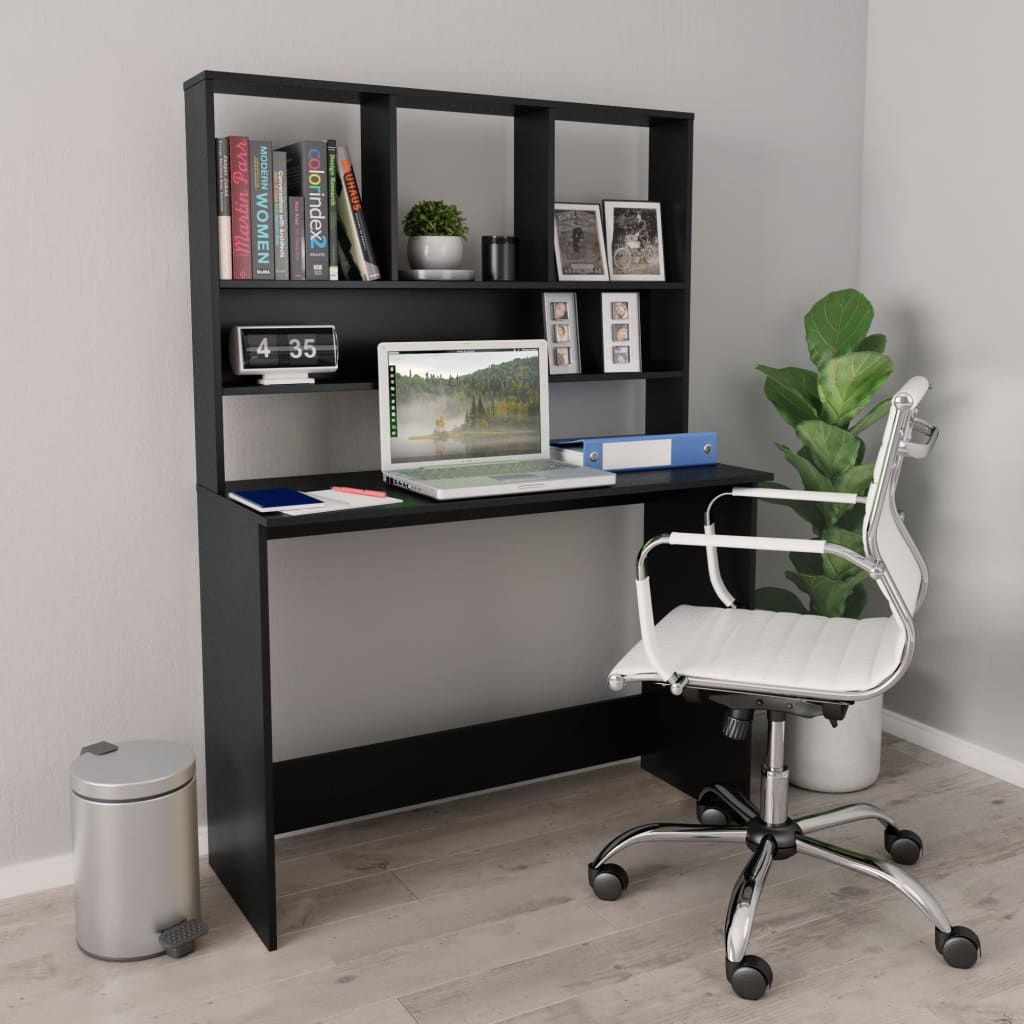 vidaXL Schreibtisch mit Regalen Schwarz 110x45x157 cm Holzwerkstoff