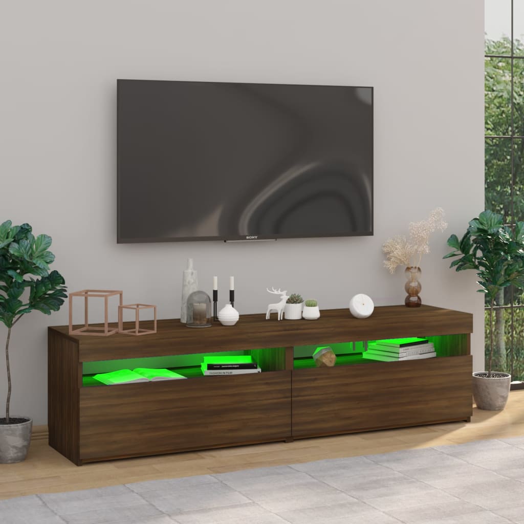vidaXL TV-Schrank mit LED-Leuchten 2Stk. Braun Eichen-Optik 75x35x40cm