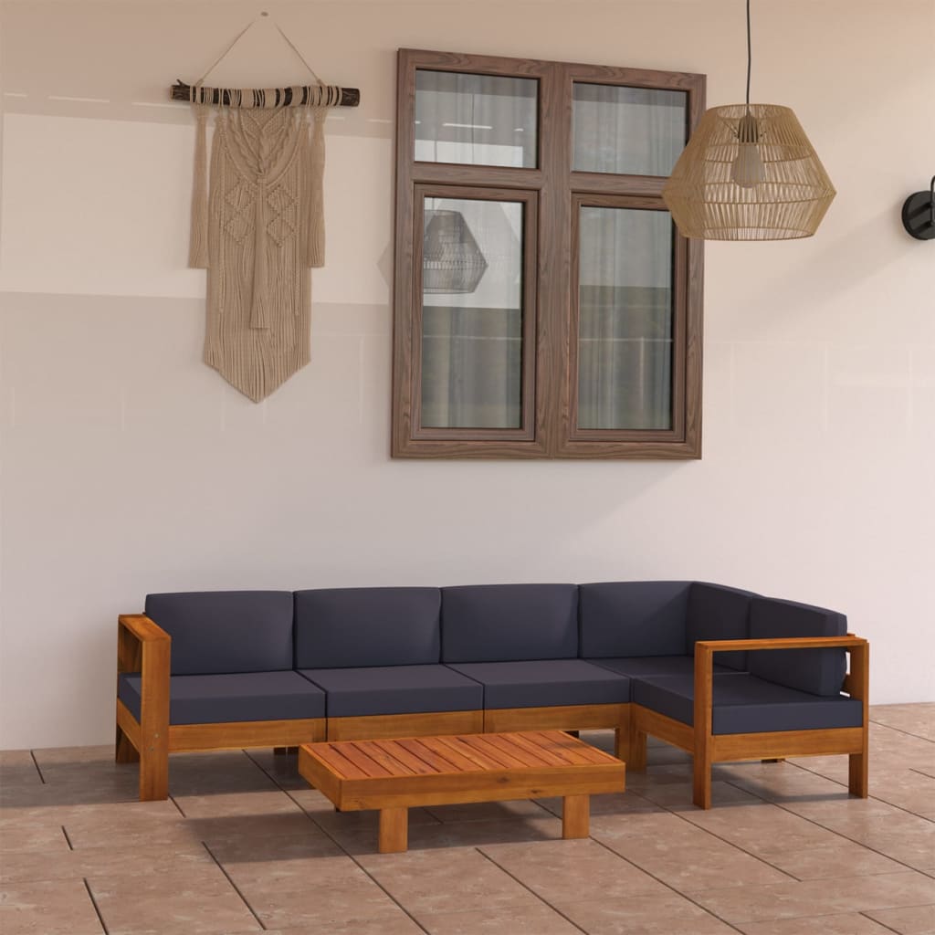 vidaXL 6-tlg. Garten-Lounge-Set mit Dunkelgrauen Auflagen Akazienholz