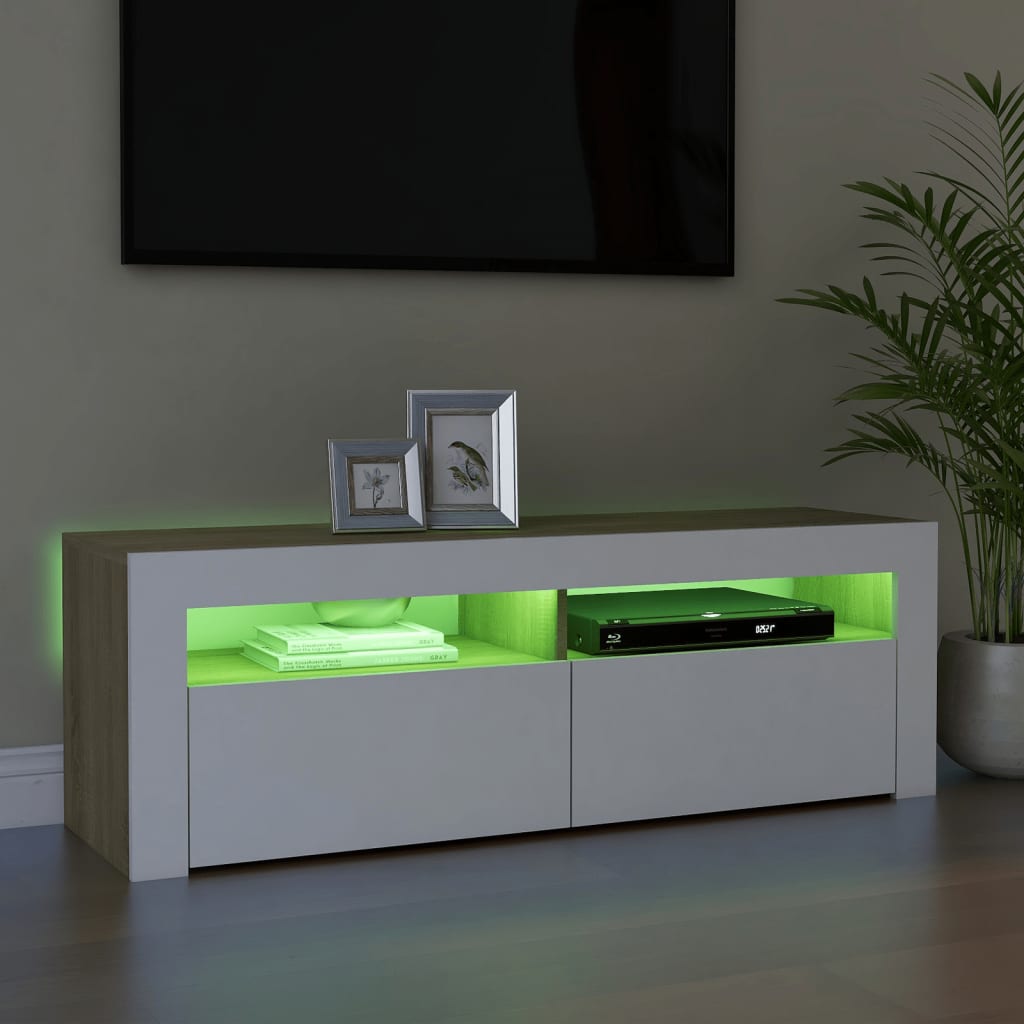 vidaXL TV-Schrank mit LED-Leuchten Weiß Sonoma-Eiche 120x35x40 cm