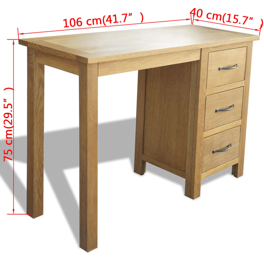 vidaXL Schreibtisch mit 3 Schubladen 106x40x75 cm Massivholz Eiche