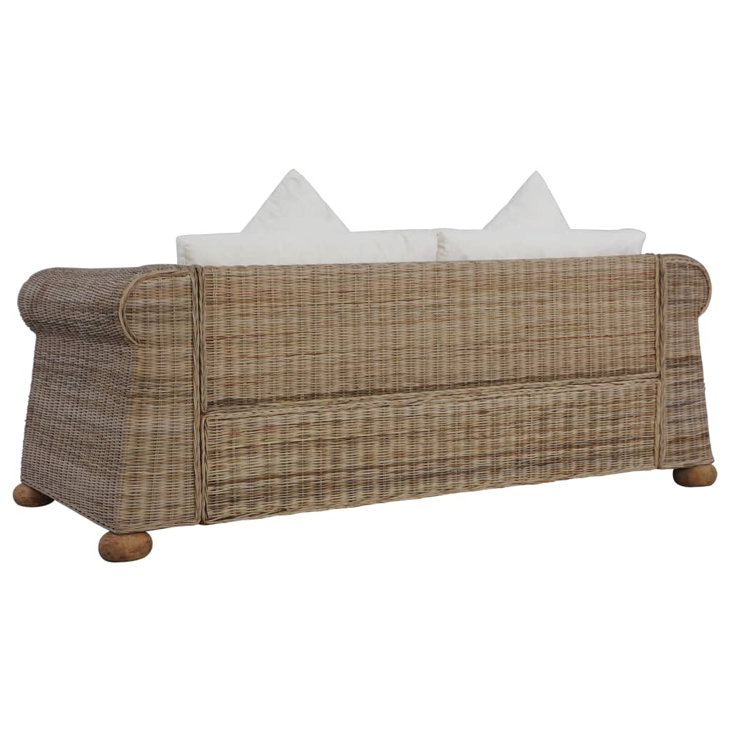 vidaXL 2-Sitzer-Sofa mit Kissen Natur Rattan