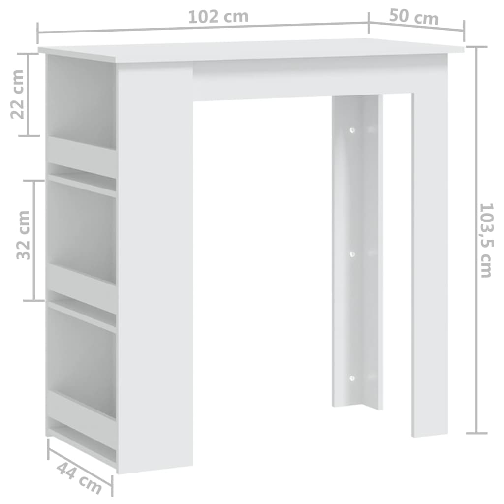 vidaXL Bartisch mit Ablagefläche Weiß 102x50x103,5 cm Holzwerkstoff