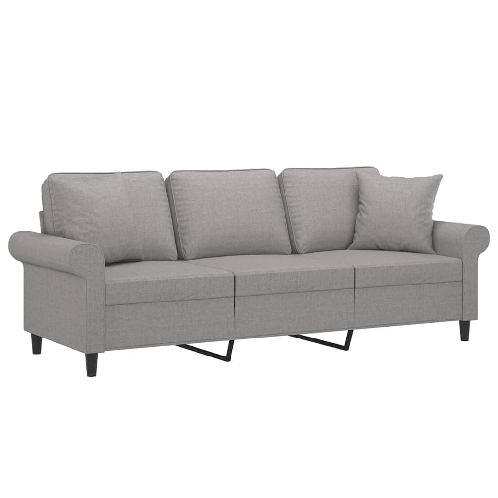 vidaXL 3-Sitzer-Sofa mit Kissen Hellgrau 180 cm Stoff