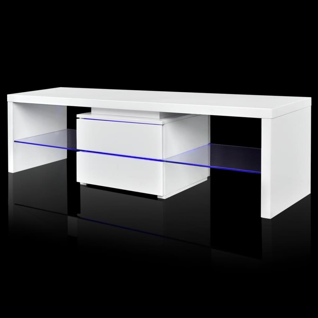 TV Tisch hochglanz weiß mit LEDs 150 cm