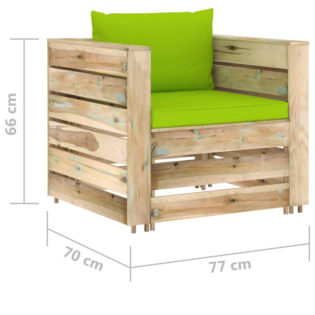 vidaXL 7-tlg. Garten-Lounge-Set mit Kissen Grün Imprägniertes Holz