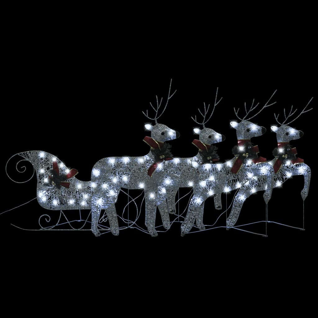 vidaXL Weihnachtsdekoration Rentiere Schlitten 100 LEDs Outdoor Silber