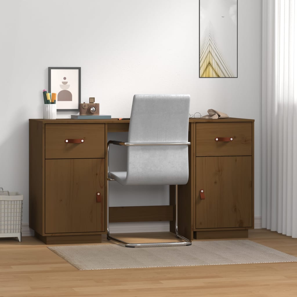 vidaXL Schreibtisch mit Schränken Honigbraun 135x50x75 cm Massivholz