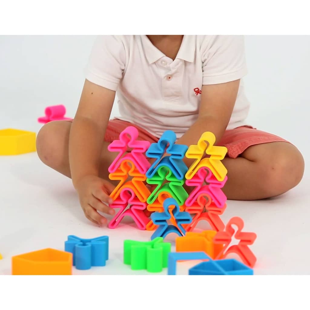 dëna Silikon-Spielzeug-Set Kinder, Häuser & Bäume Neon 54 Stk.