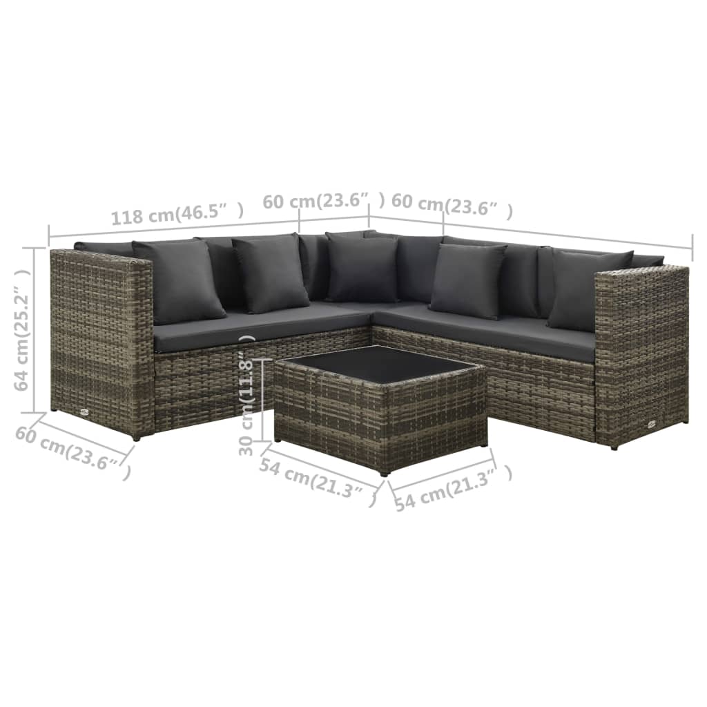 vidaXL 4-tlg. Garten-Lounge-Set mit Auflagen Poly Rattan Grau