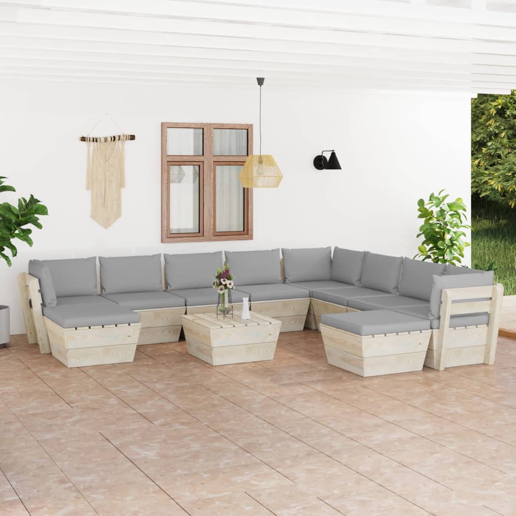 vidaXL 11-tlg. Garten-Sofagarnitur aus Paletten mit Kissen Fichtenholz