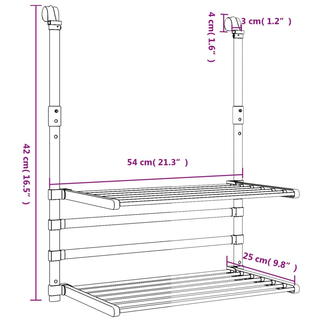 vidaXL Wäschetrockner für Balkon 54x25x42 cm Aluminium