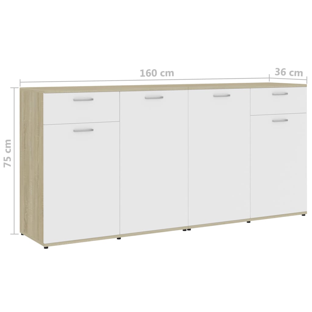 vidaXL Sideboard Weiß Sonoma-Eiche 160x36x75 cm Holzwerkstoff