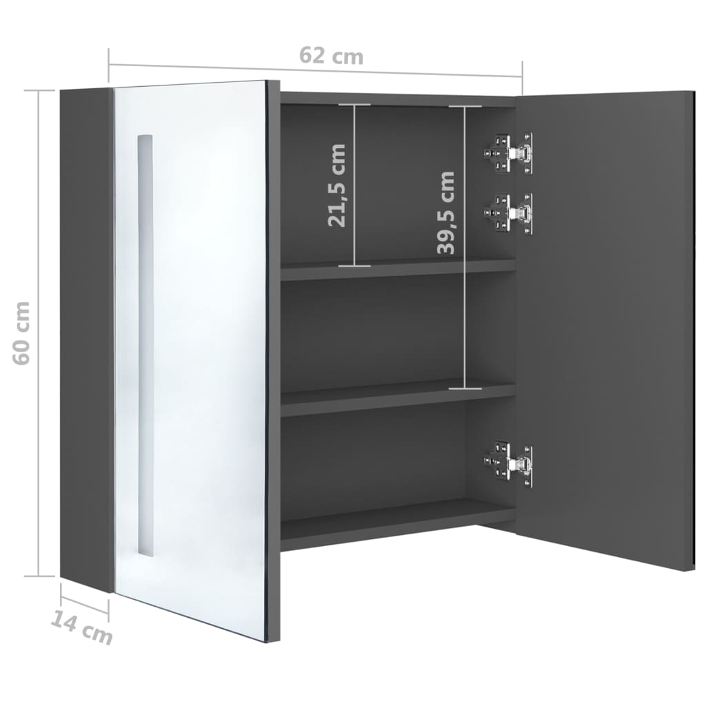 vidaXL LED-Spiegelschrank fürs Bad Grau 62x14x60 cm