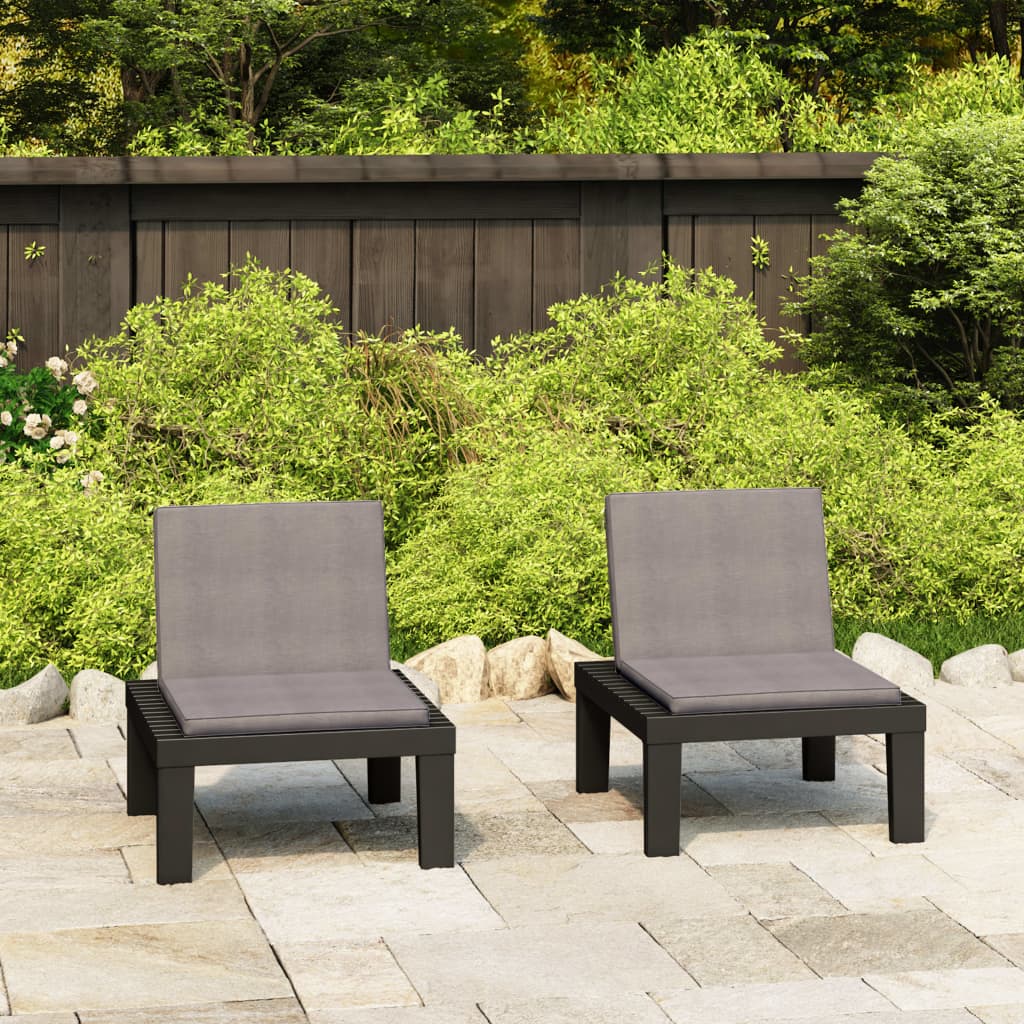 vidaXL Gartenstühle mit Auflagen 2 Stk. Kunststoff Grau