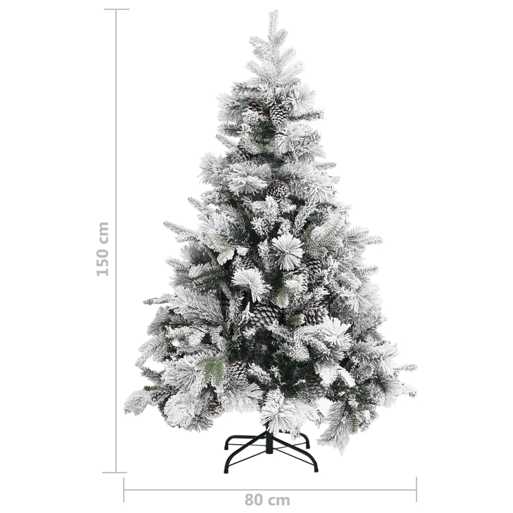 vidaXL Weihnachtsbaum mit Zapfen Beschneit 150 cm PVC & PE