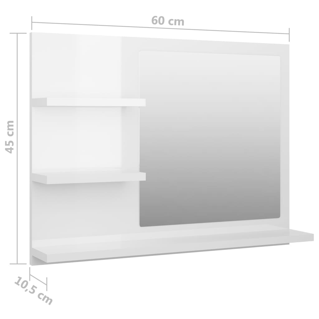 vidaXL Badspiegel Hochglanz-Weiß 60x10,5x45 cm Holzwerkstoff