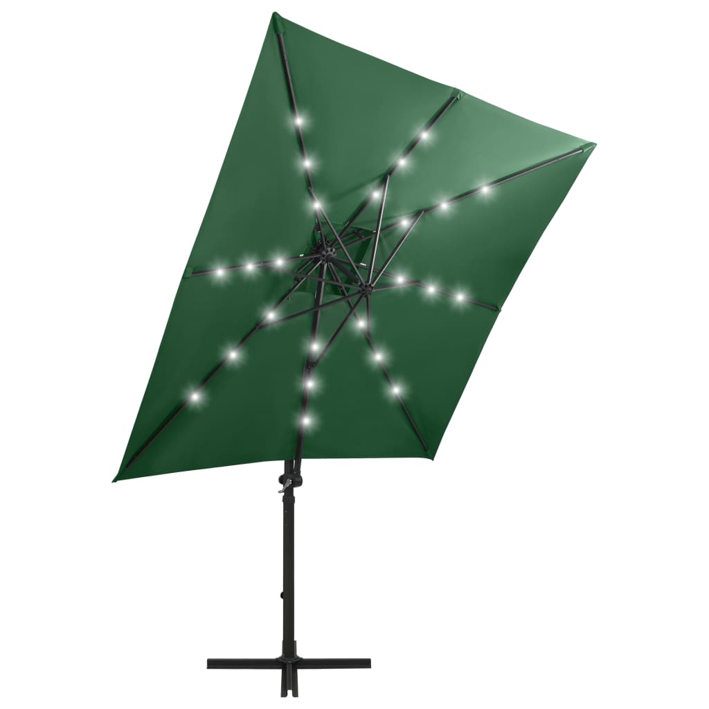 vidaXL Ampelschirm mit Mast und LED-Leuchten Grün 250 cm
