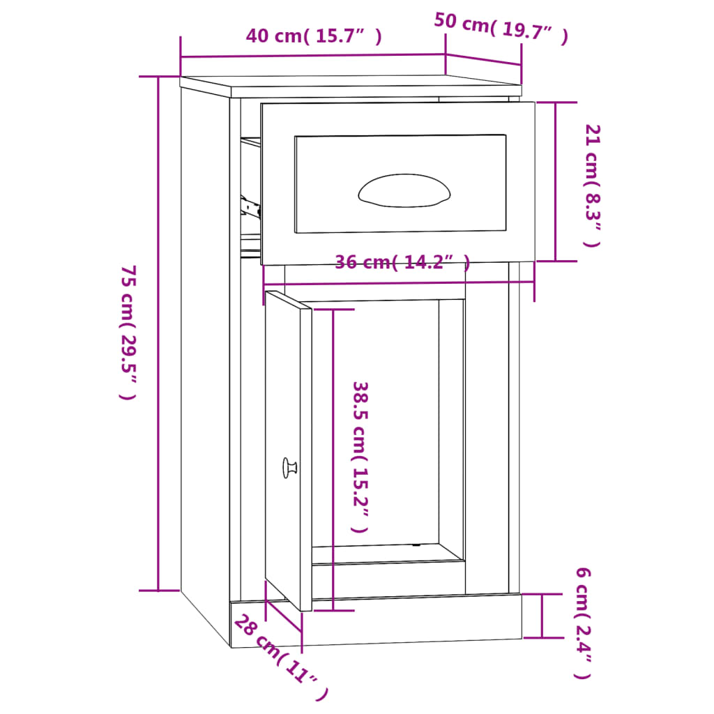 vidaXL Beistellschrank mit Schublade Grau Sonoma 40x50x75 cm