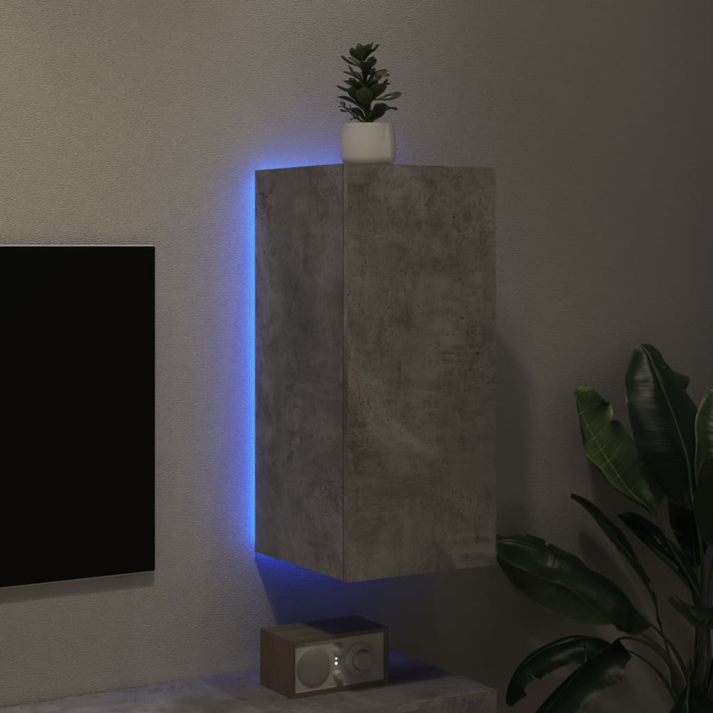 vidaXL TV-Wandschrank mit LED-Leuchten Betongrau 30,5x35x70 cm