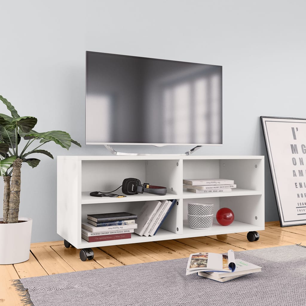 vidaXL TV-Schrank mit Rollen Weiß 90x35x35 cm Holzwerkstoff