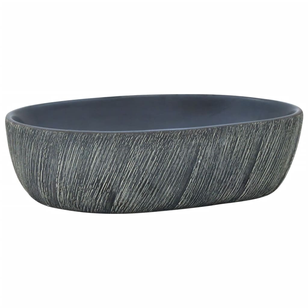vidaXL Aufsatzwaschbecken Schwarz und Grau Oval 47x33x13 cm Keramik