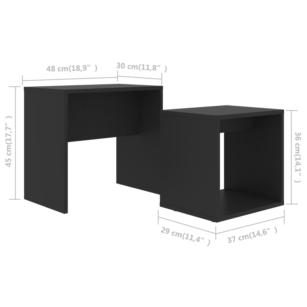 vidaXL Couchtisch-Set Schwarz 48x30x45 cm Holzwerkstoff