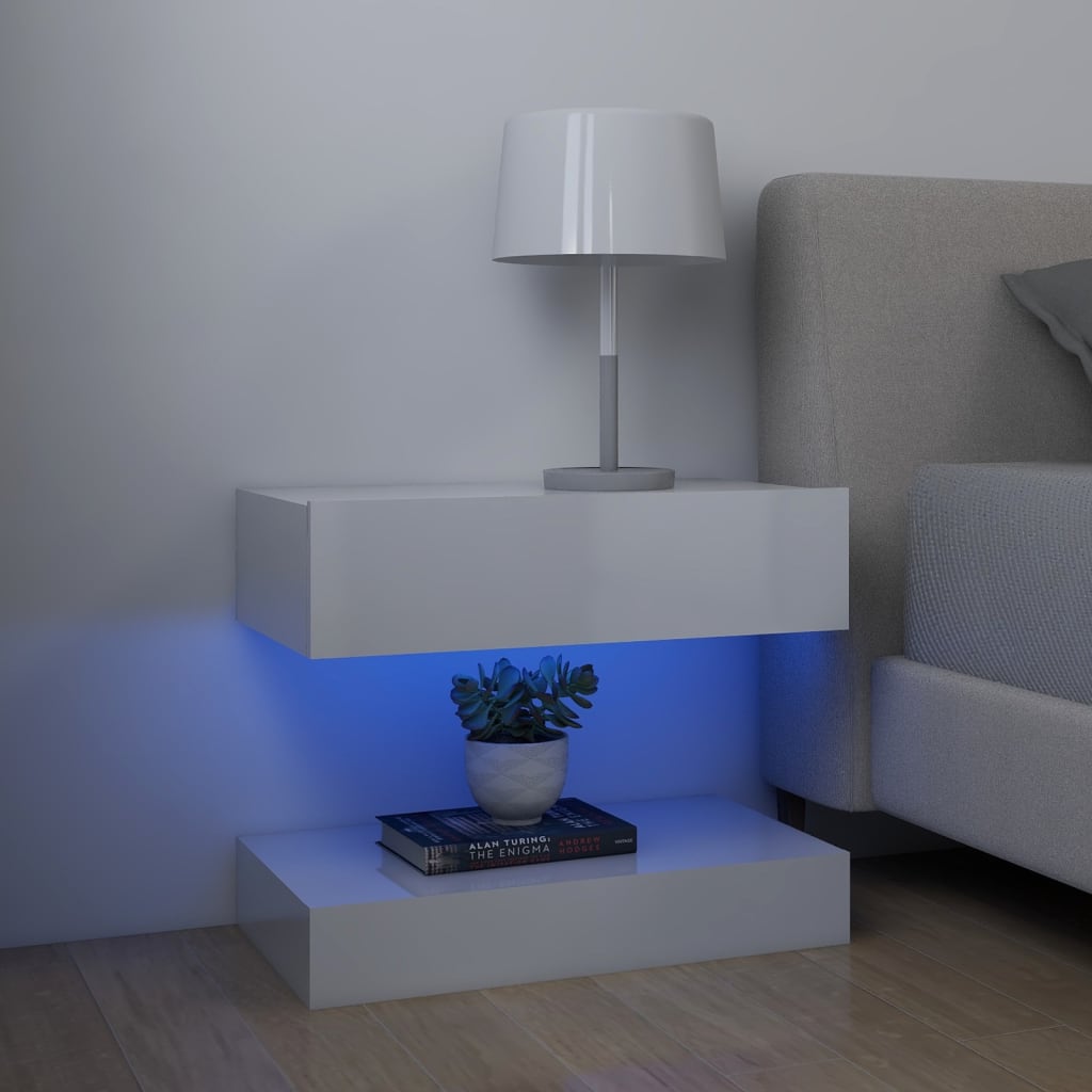 vidaXL TV-Schrank mit LED-Leuchten Hochglanz-Weiß 60x35 cm