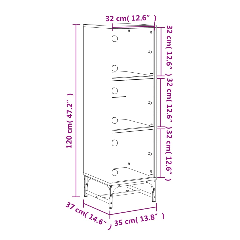 vidaXL Highboard mit Glastüren Weiß 35x37x120 cm