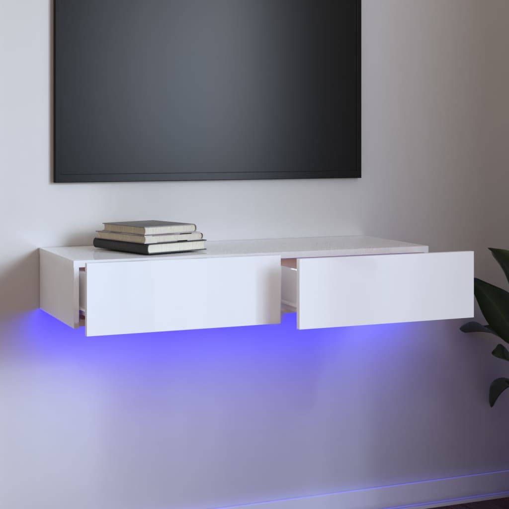 vidaXL TV-Schrank mit LED-Leuchten Hochglanz-Weiß 90x35x15,5 cm