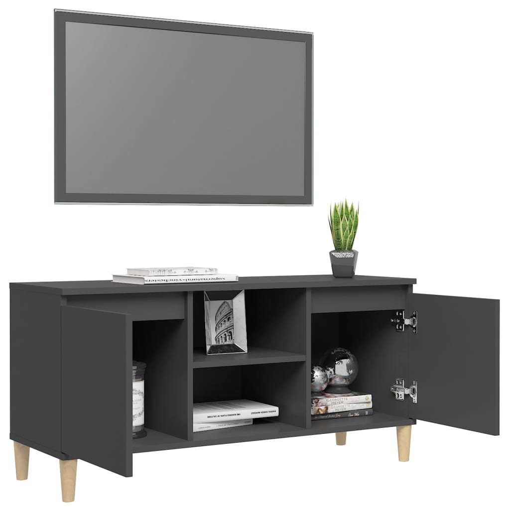 vidaXL TV-Schrank mit Massivholz-Beinen Grau 103,5x35x50 cm