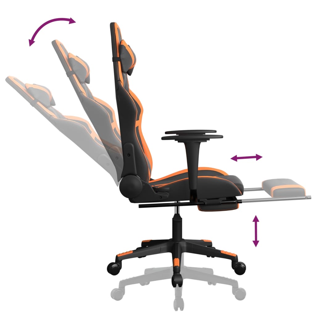vidaXL Gaming-Stuhl mit Massage & Fußstütze Schwarz Orange Kunstleder